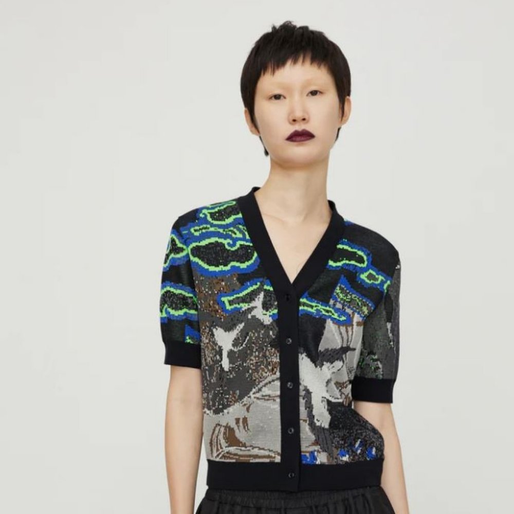 JNBY Fit Full Jacquard Short Sleeve Cardigan, Size M